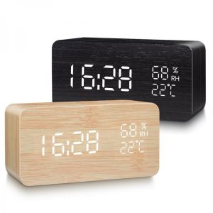 חנות הבגדים שלכם לבית שעון מעורר  LED דיגיטלי, עשוי מעץ USB / AAA עם בקרת לחות טמפרטורה וקול נודניק